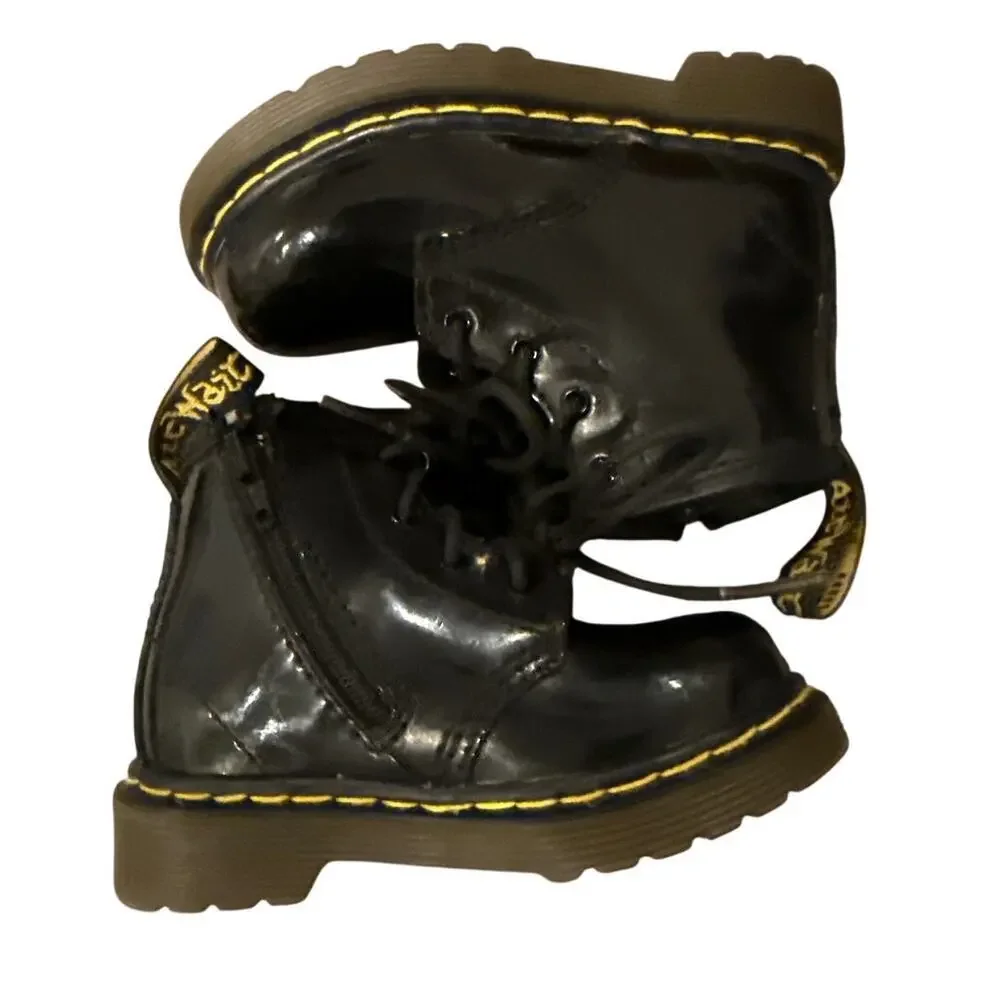 Dr.  Martens Toddler Brooklee B Size 5 Black Patent Lace Up Side Zip Ankle Boots